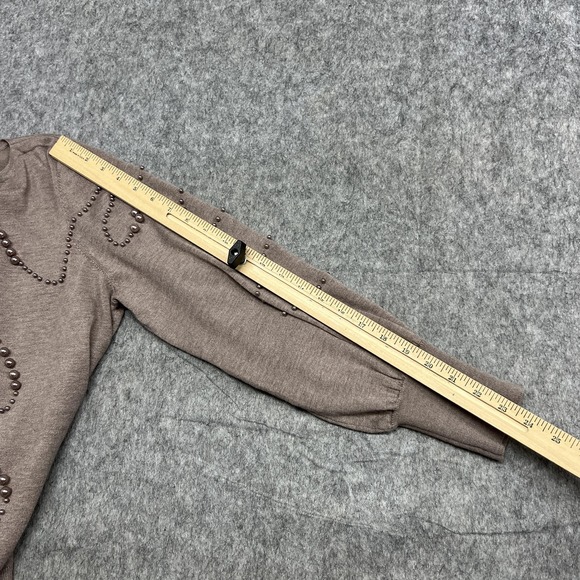 Chicos Sweater Womens Large Taupe Beaded Embellished Boat Neck Balloon Sleeve - Picture 13 of 14